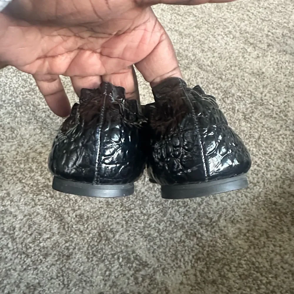 Tory Burch Reva Double T Quilted Patent Leather Flats 7.5